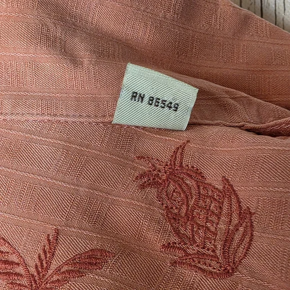 Tommy Bahama 100% Silk Orange Embroidered Pineapple Palm Tree Camp Shirt - M - Picture 12 of 13